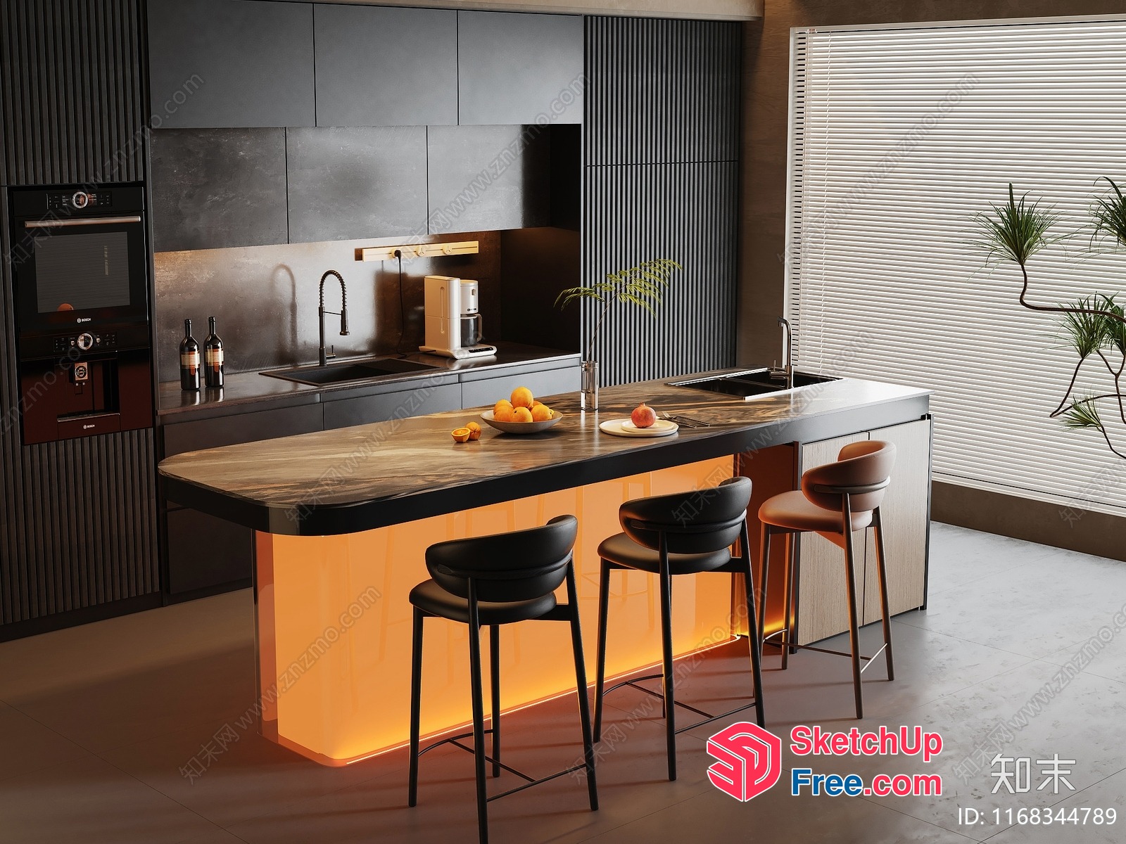 Sleek Modern Kitchen Island With Ambient Lighting 3D SketchUp File