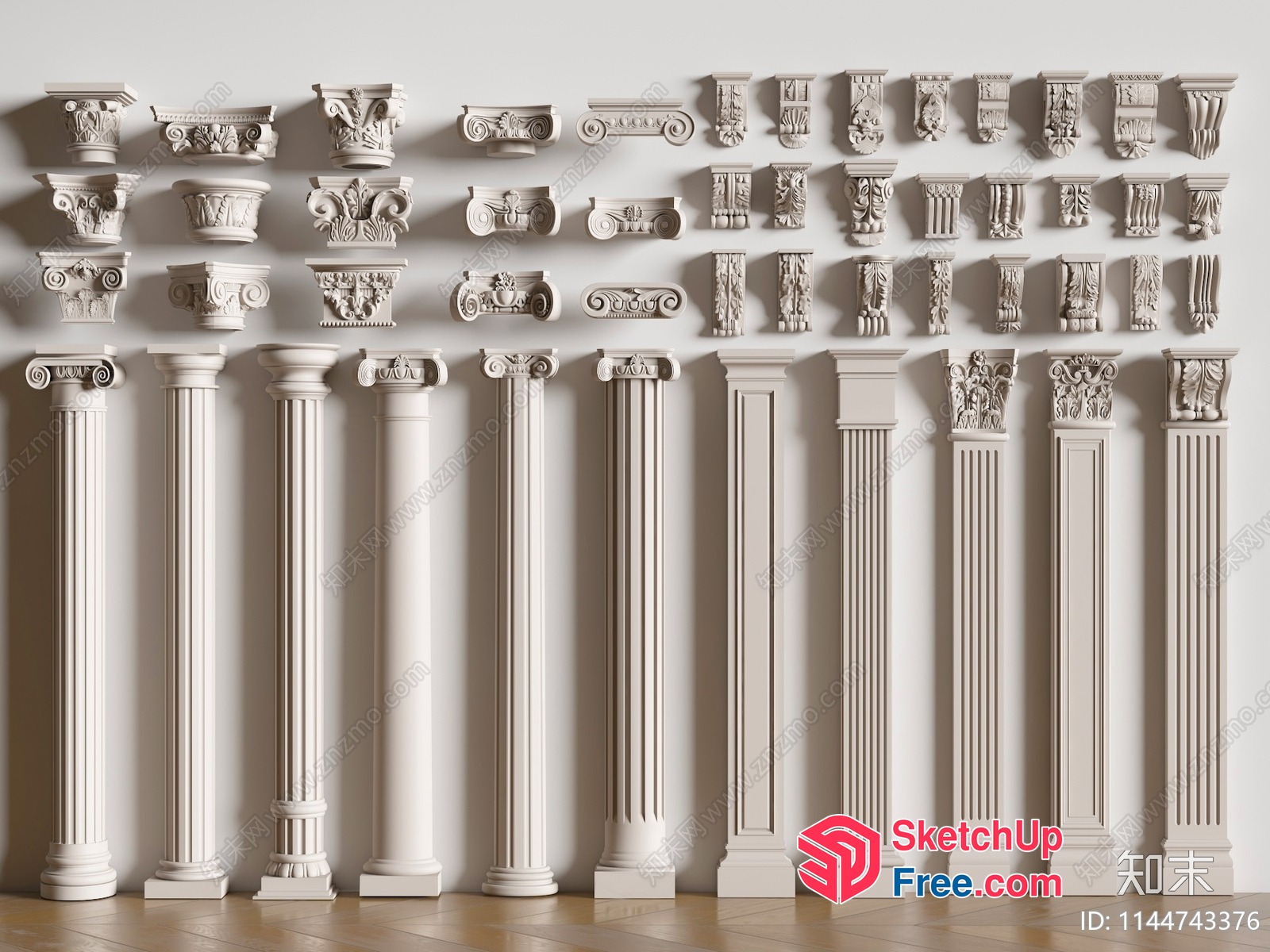 Ornate Pillars And Ceiling Decorations 3D SketchUp File