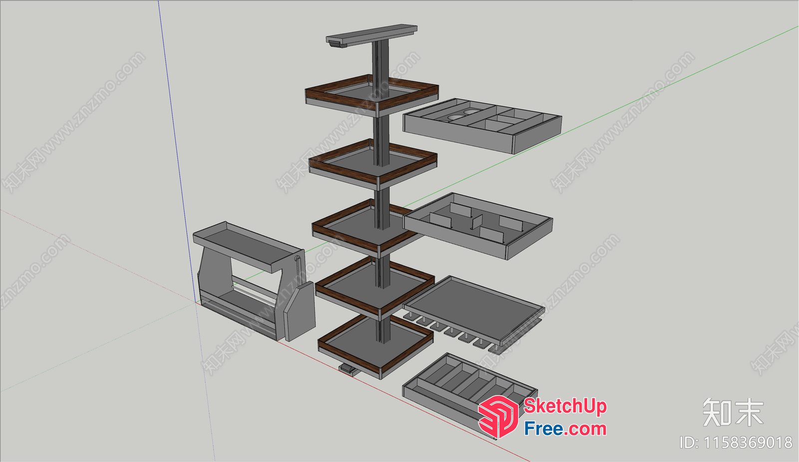 3D Model Of A Multi-Level Shelving Unit With Drawers And Drawers 3D SketchUp File