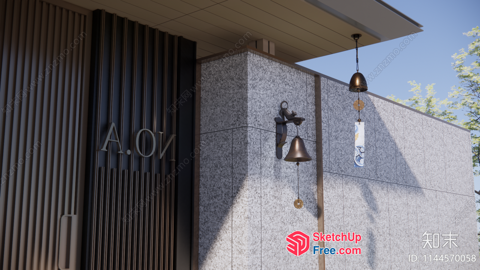 Japanese Style Wind Chimes Hanging From Pillars 3D SketchUp File