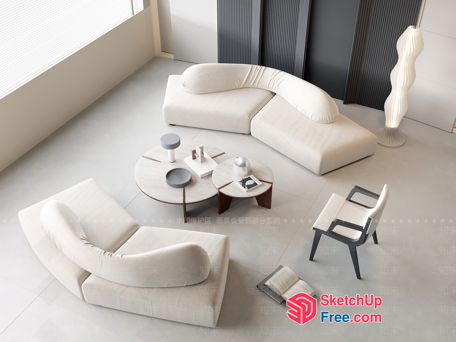 Minimalist Modern Living Room Furniture Arrangement 3D SketchUp File
