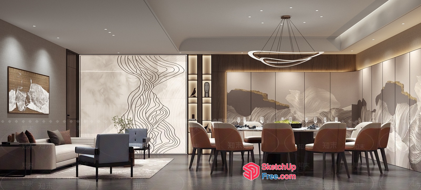Modern Dining Room With Elegant Lighting 3D SketchUp File