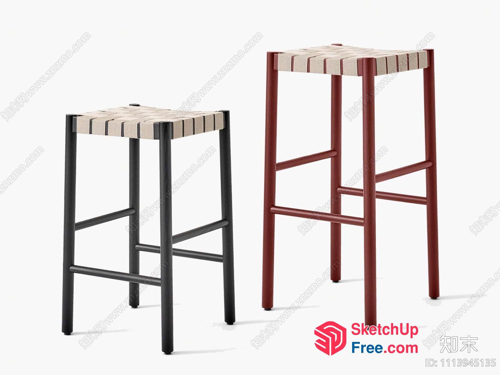 Modern Stools With Woven Seats And Metal Legs 3D SketchUp File