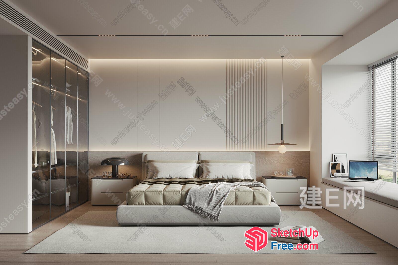 Modern Minimalist Bedroom Interior 3D SketchUp File