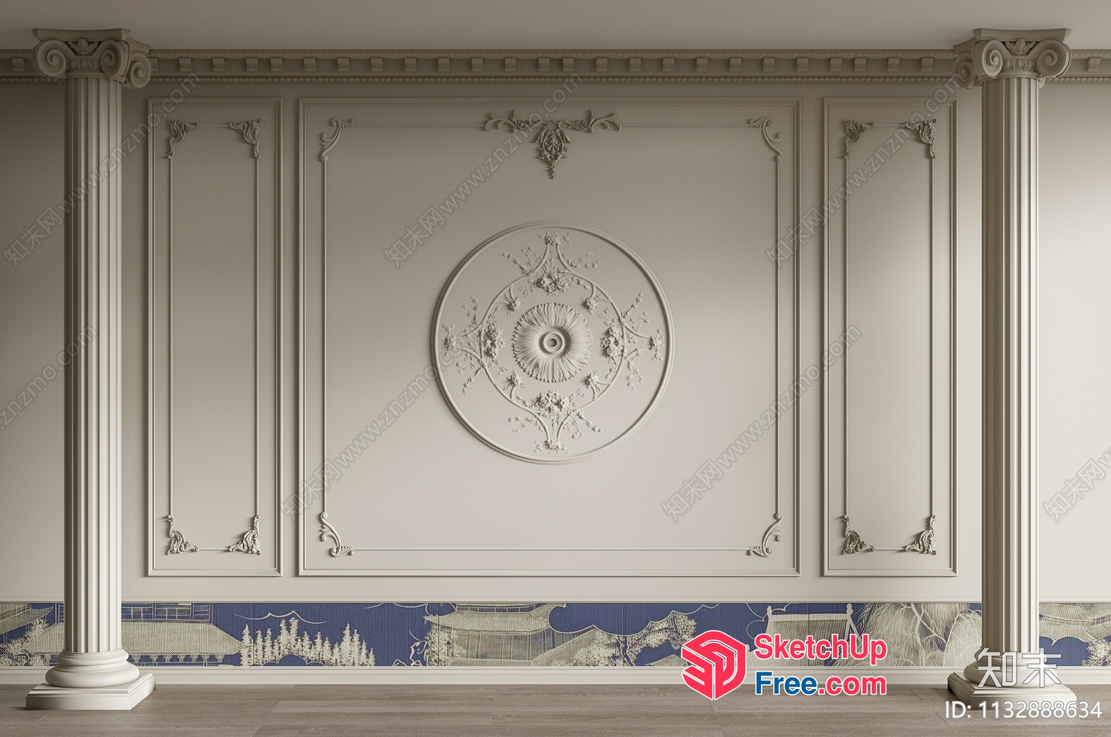 Classic Moulding Pillar And Ceiling Detail 3D SketchUp File