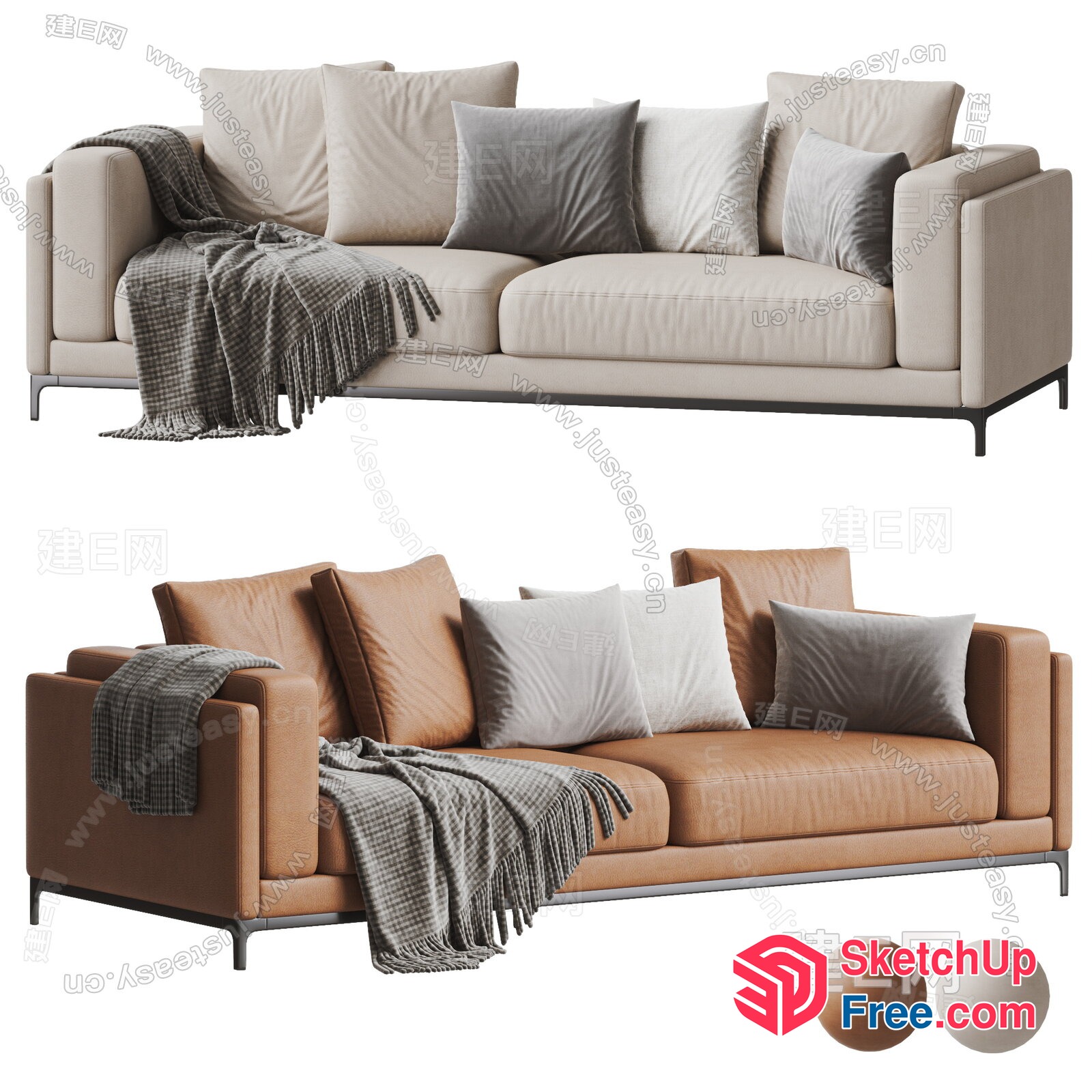Modern Beige And Brown Leather Sofa Furniture 3D SketchUp File