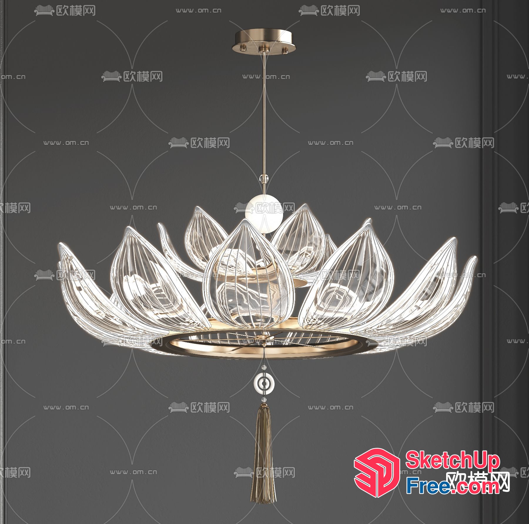 Elegant And Sophisticated Glass Lotus Flower Chandelier 3D SketchUp File