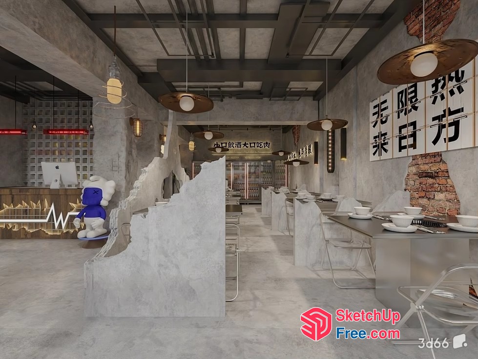 Modern Industrial Style Restaurant Interior 3D SketchUp File