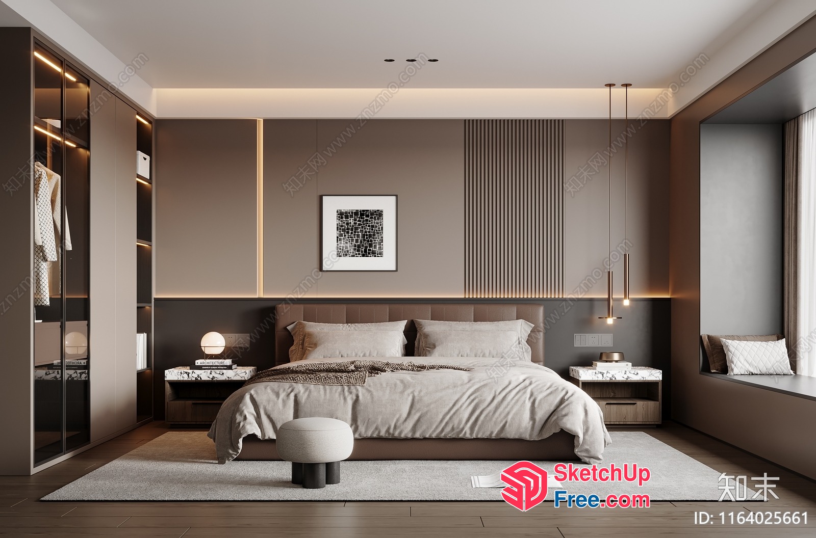 Modern Minimalist Bedroom With Neutral Tones 3D SketchUp File