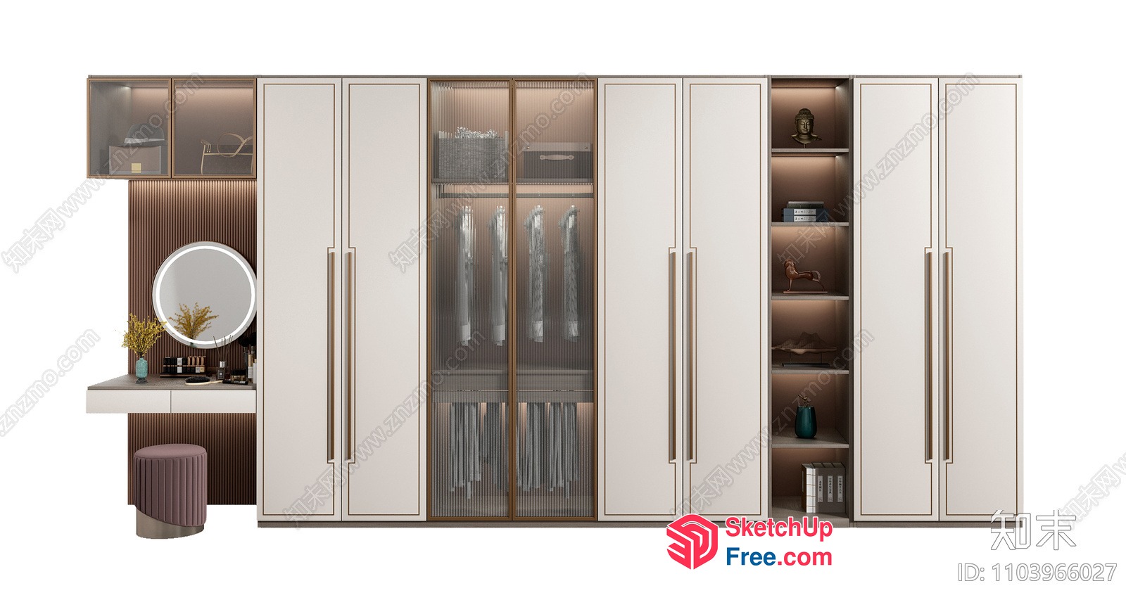Modern Creamy Style Wardrobe With Dressing Table 3D SketchUp File