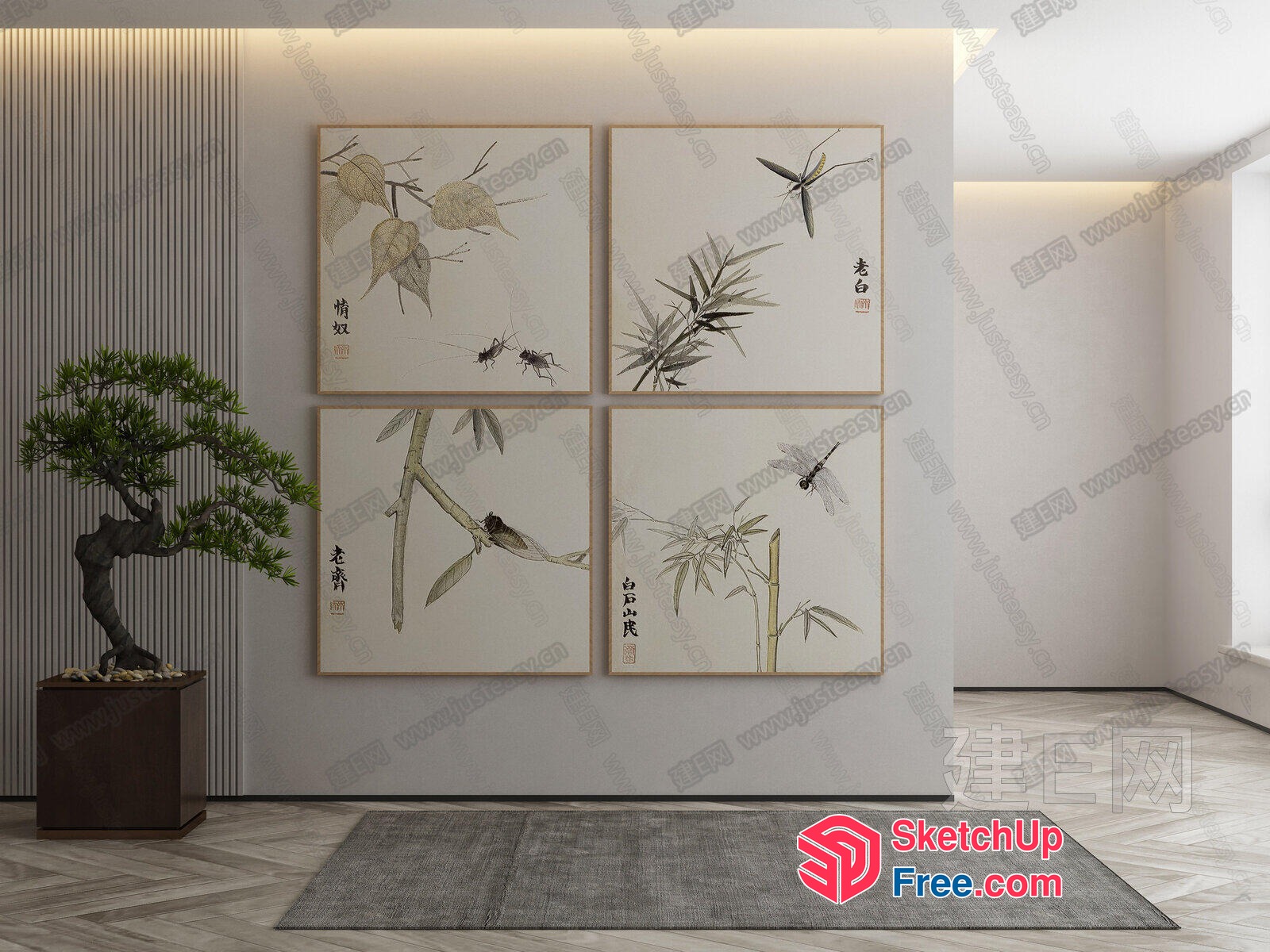 Asian-Inspired Minimalist Art Collection 3D SketchUp File