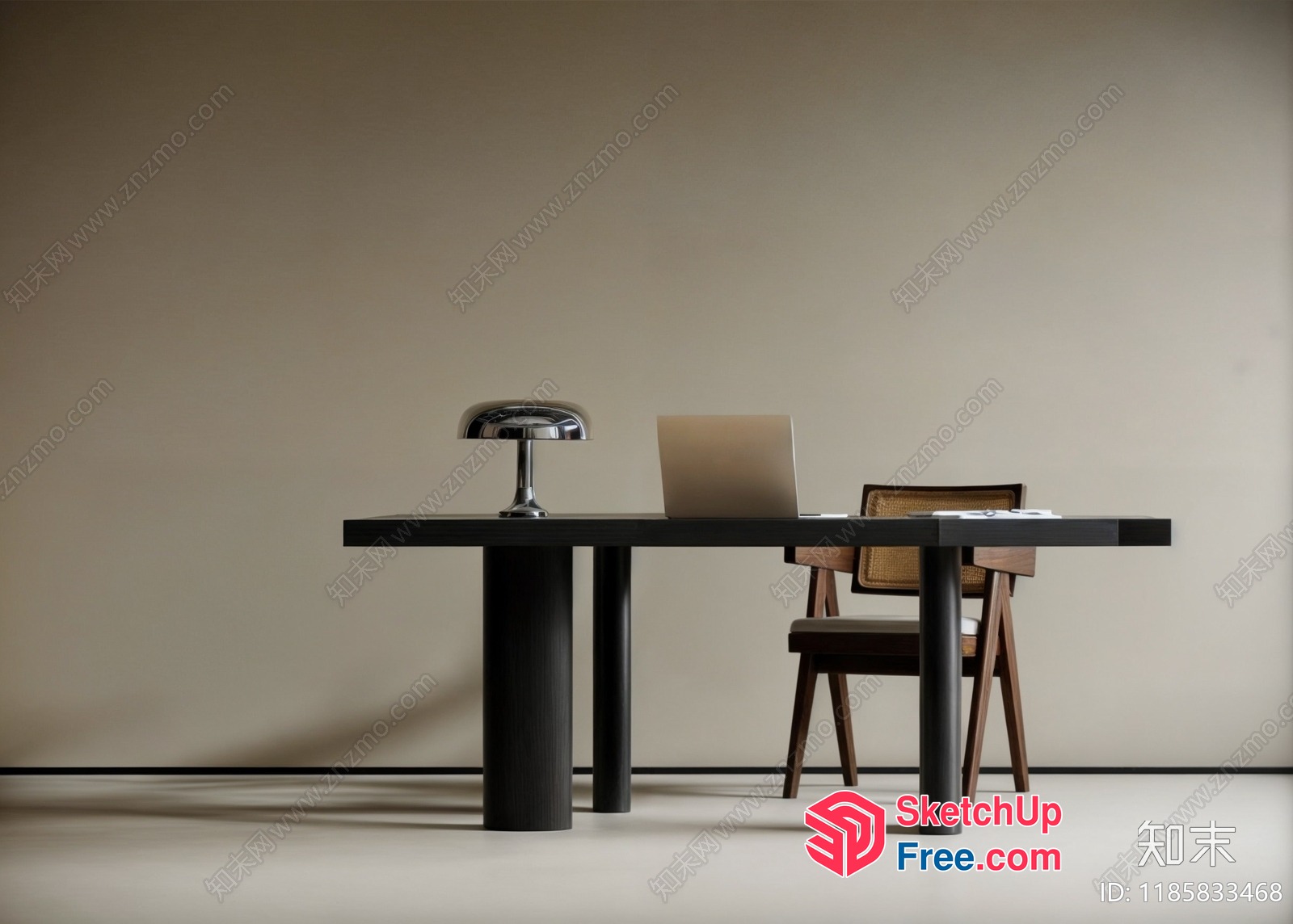Minimalist Office Space With Simple Desk And Laptop 3D SketchUp File