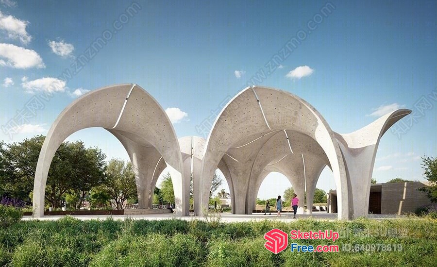 Unique Modern Concrete Pavilion Structure 3D SketchUp File