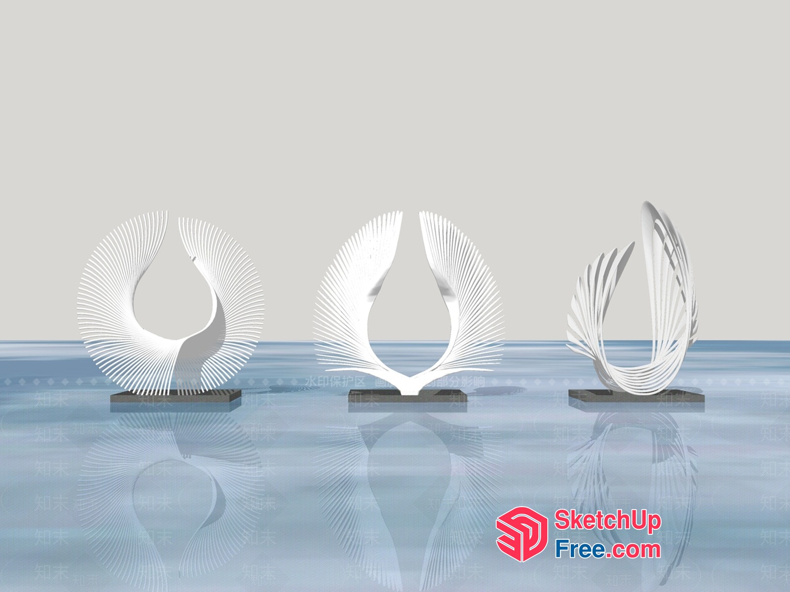White Bird-Inspired Sculptures On Water 3D SketchUp File