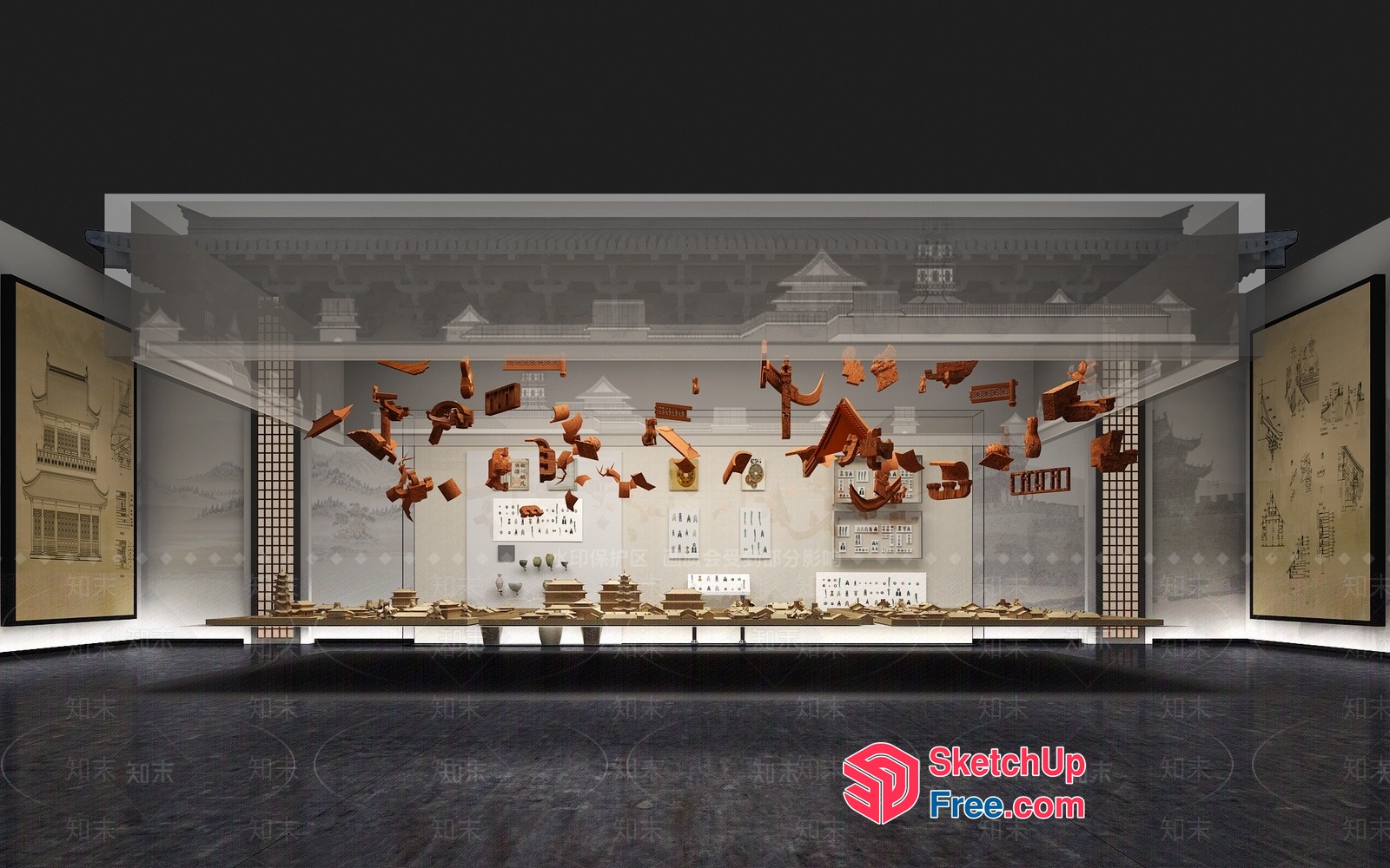 Museum Interior With Traditional Asian Art And Decor 3D SketchUp File