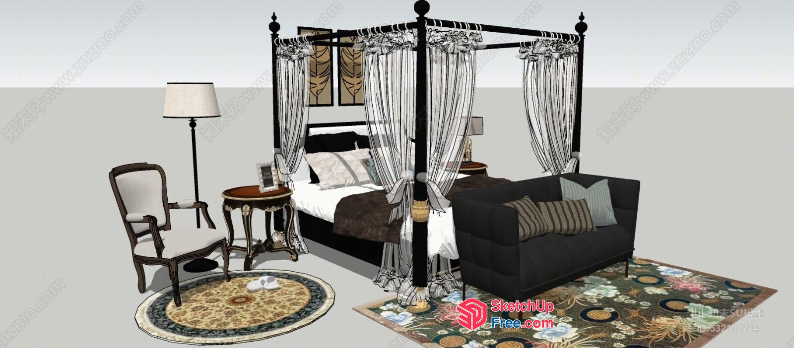 Elegant Bedroom With Classic Furniture And Decor 3D SketchUp File