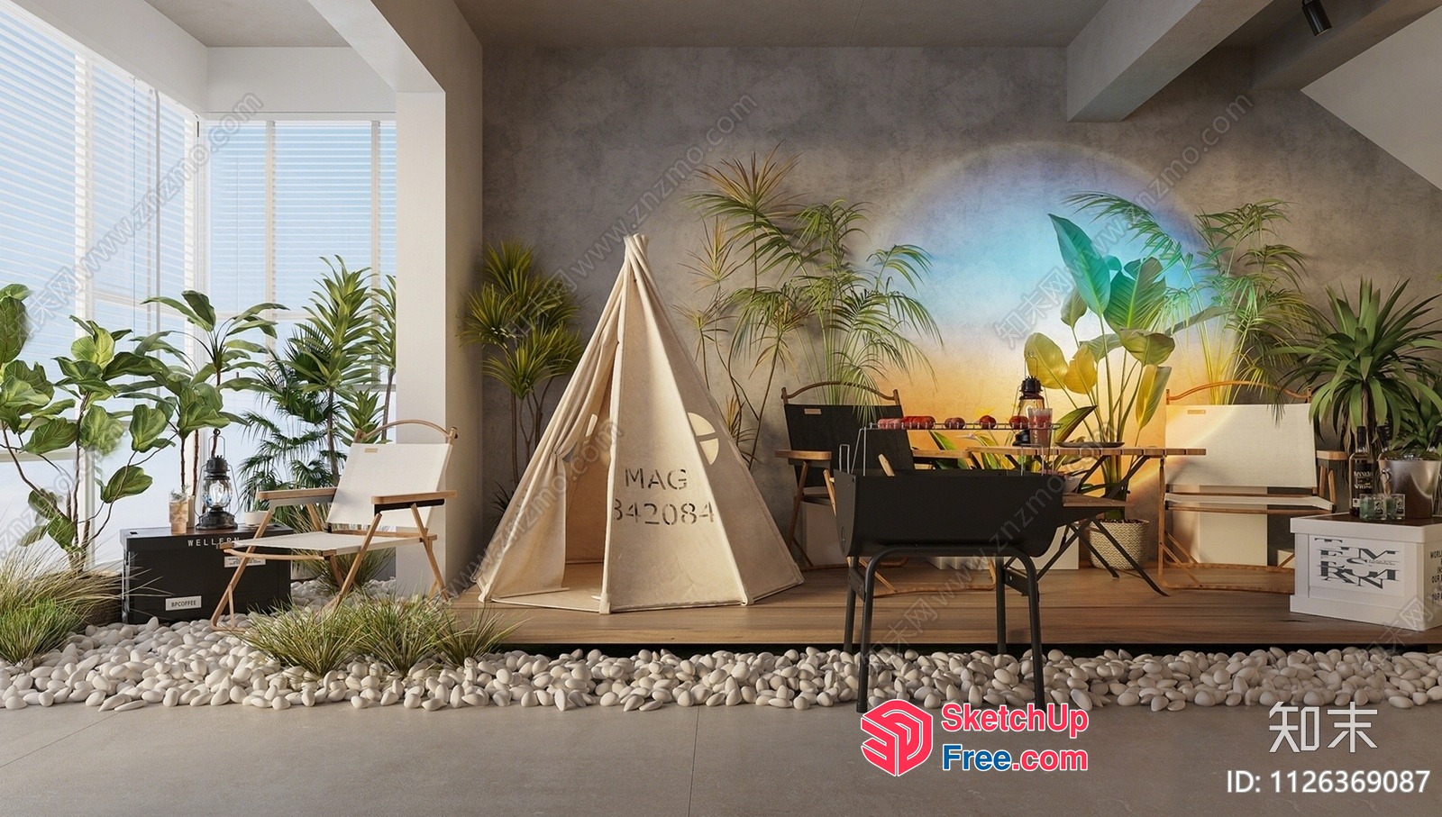 Modern Tropical Interior With Teepee And Outdoor Furniture 3D SketchUp File