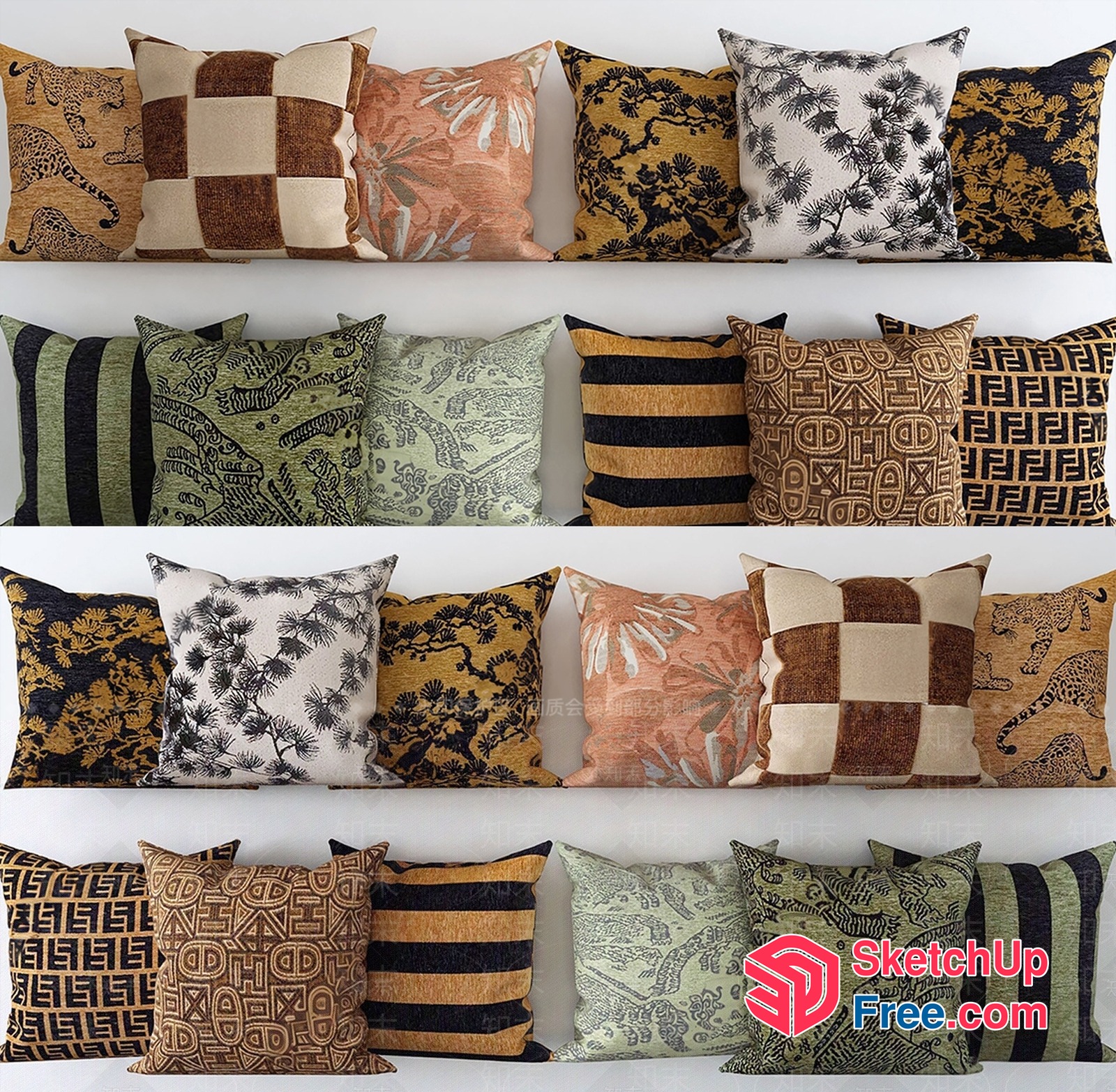 Decorative Pillows With Animal And Plant Patterns 3D SketchUp File