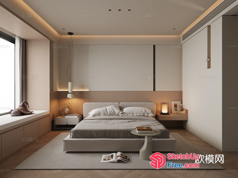 Minimalist Style Bedroom With Bed And Side Table 3D SketchUp File
