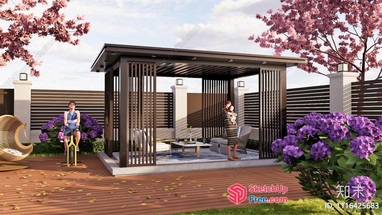 Modern Outdoor Living Space With Stylish Pergola And Comfortable Seating 3D SketchUp File
