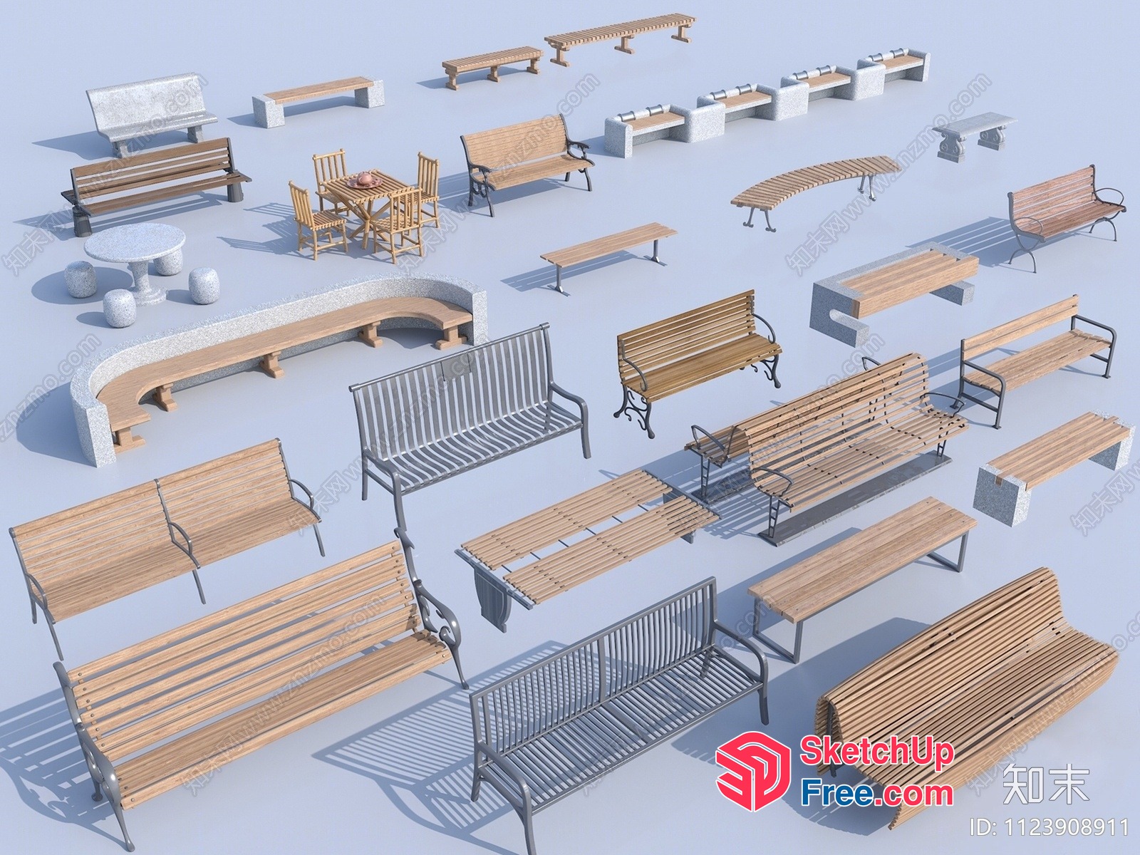 Various Benches And Tables 3D SketchUp File