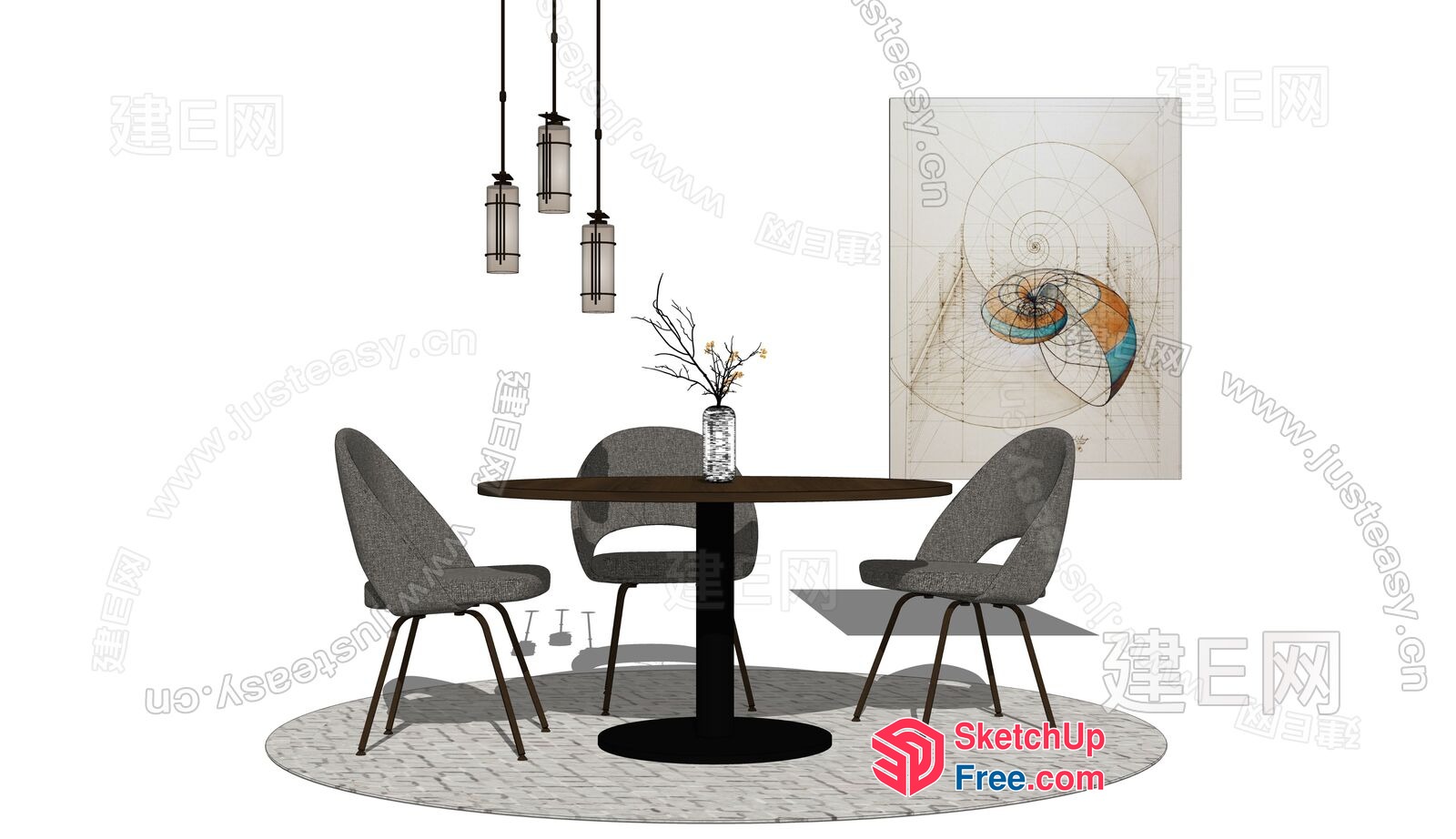Modern Minimalist Dining Room Furniture Set 3D SketchUp File