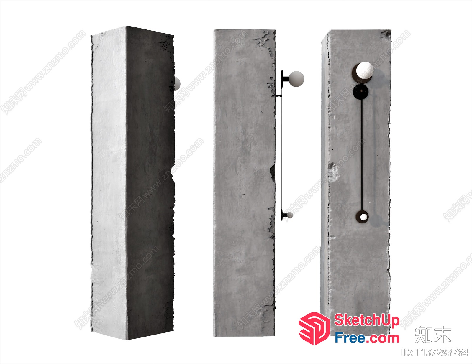 Concrete Pillar With Spherical Light Fixtures 3D SketchUp File