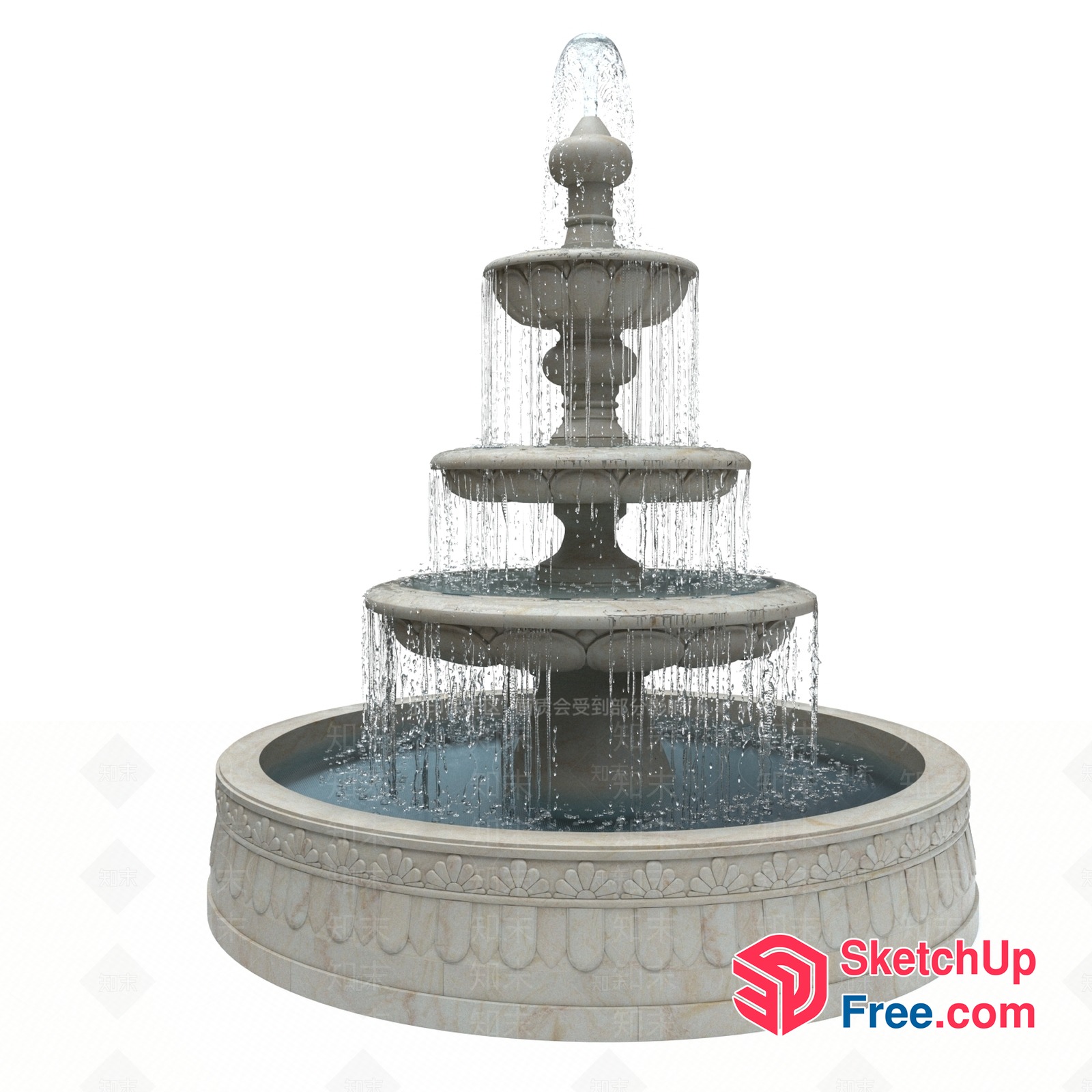 Elegant Three-Tiered Water Fountain 3D SketchUp File