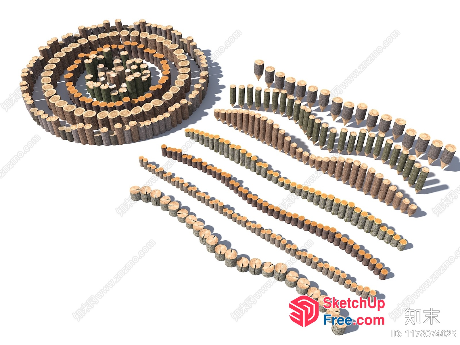 3D Wooden Log Arrangement 3D SketchUp File