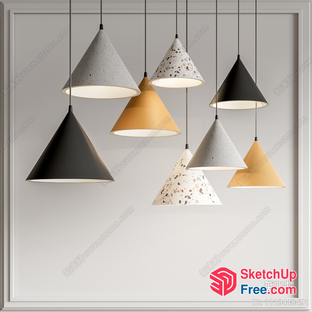 Hanging Light Fixtures With Conical Shades 3D SketchUp File