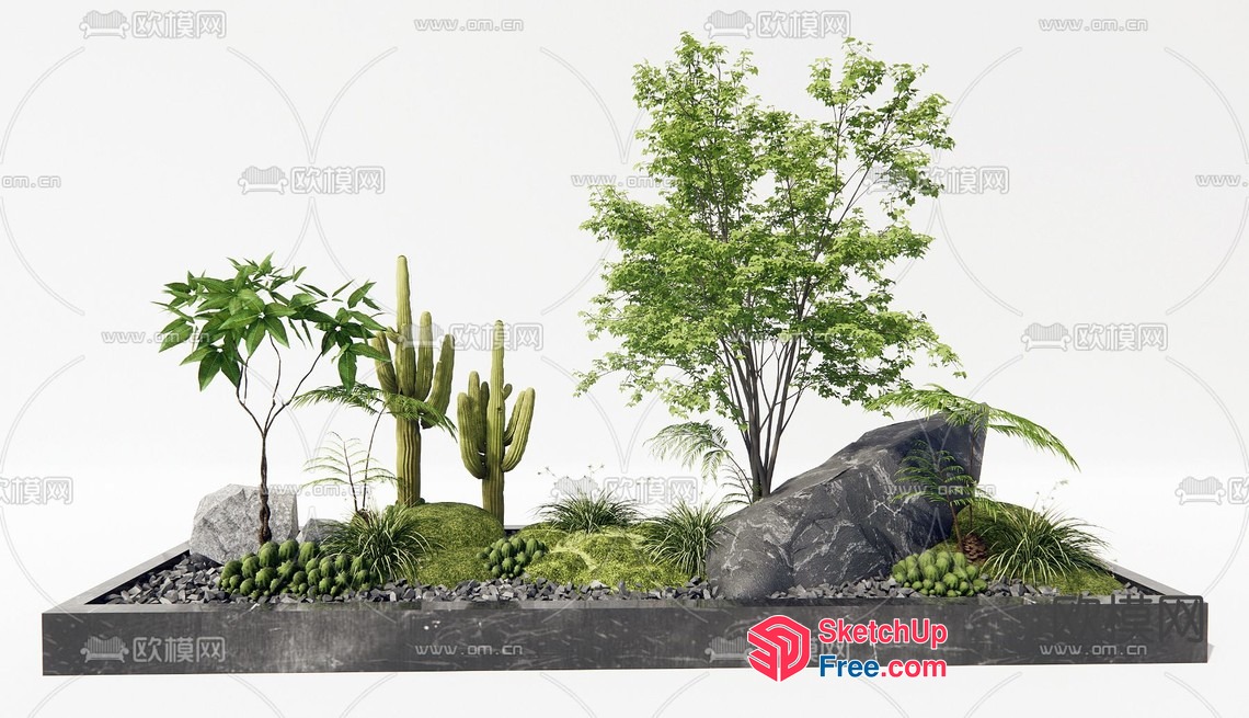 A Serene Oasis With Cacti And Trees 3D SketchUp File