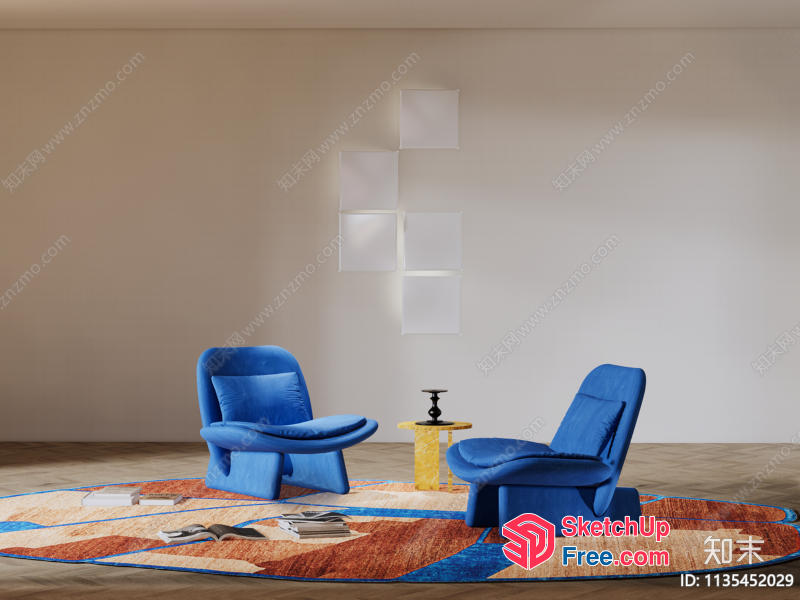 Blue Chairs And Table On Colorful Rug 3D SketchUp File