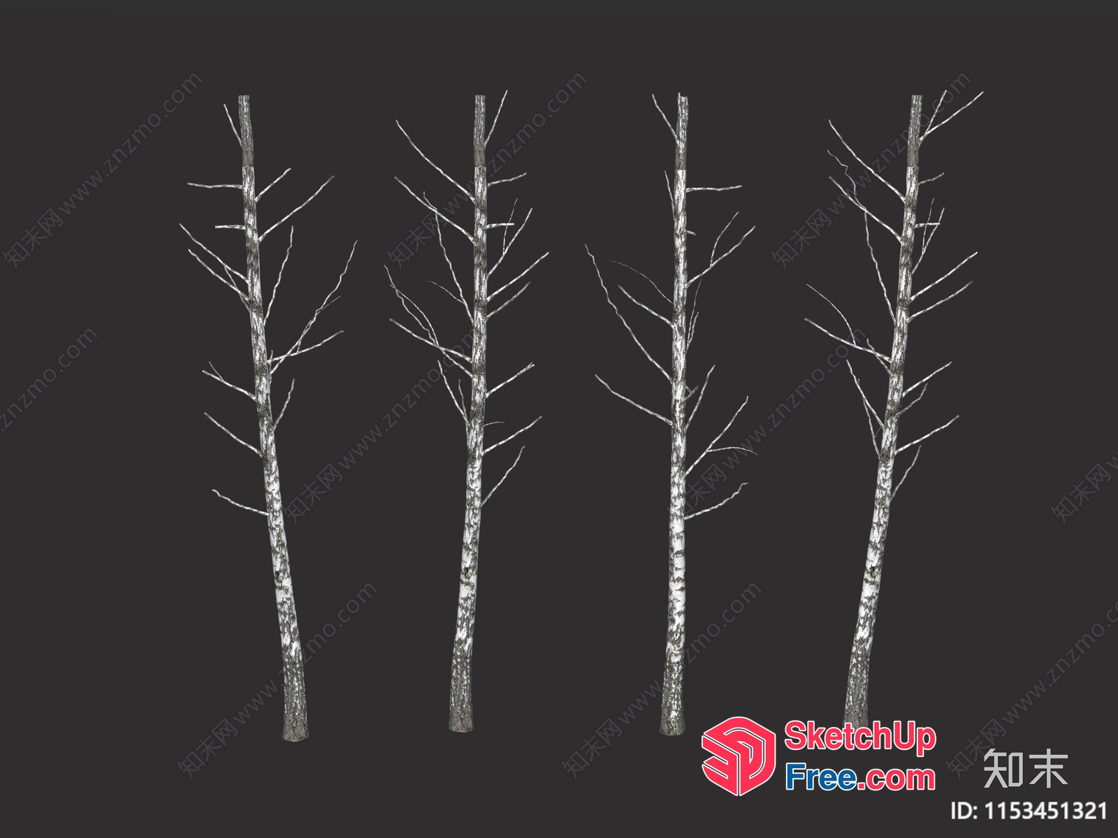 Four Trees Without Leaves 3D SketchUp File