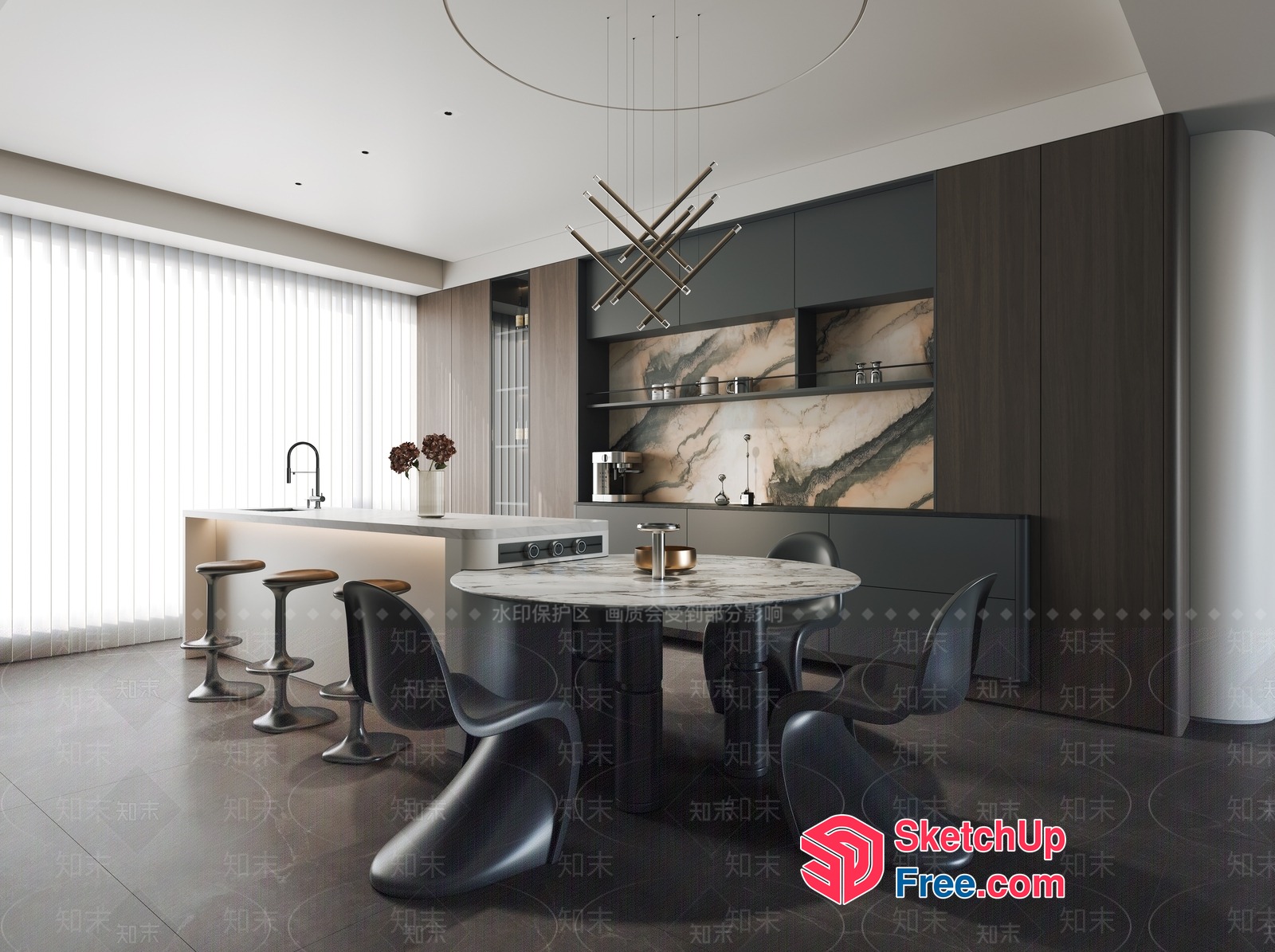 Modern Minimalist Dining Room With Sleek Marble Table 3D SketchUp File