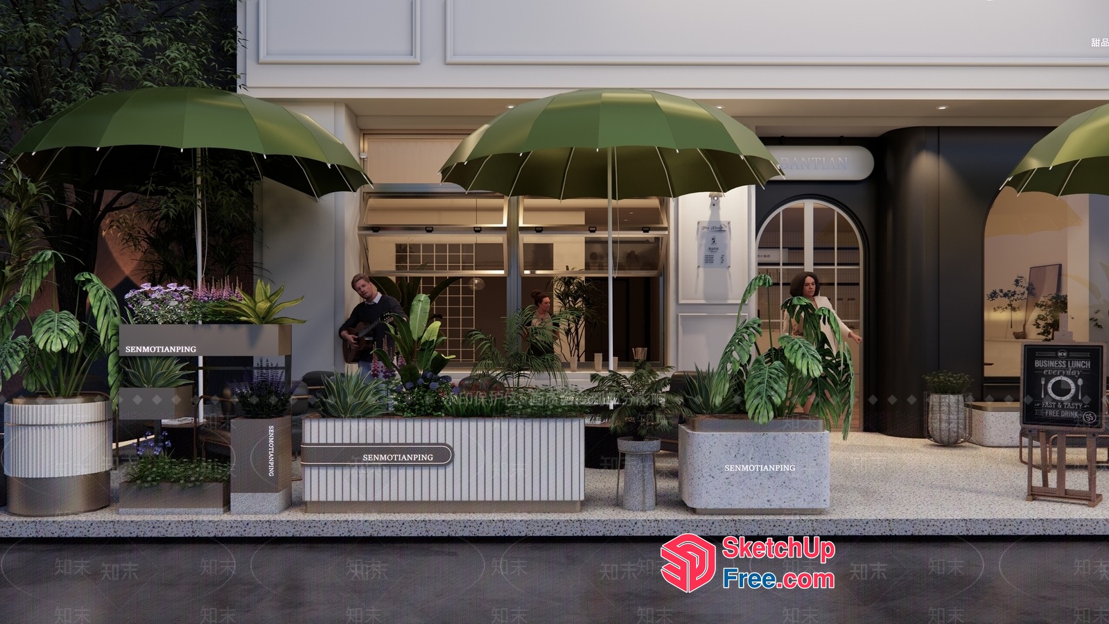 Exterior Decor Of A Modern Cafe 3D SketchUp File
