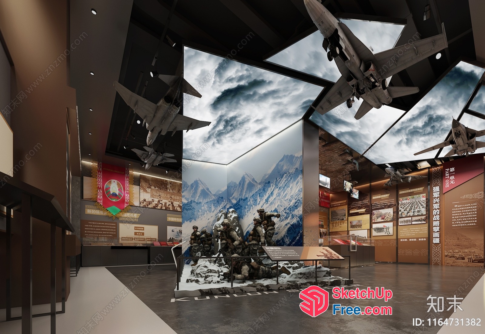 Military History Museum Display With Fighter Jets And Mountain Landscape 3D SketchUp File