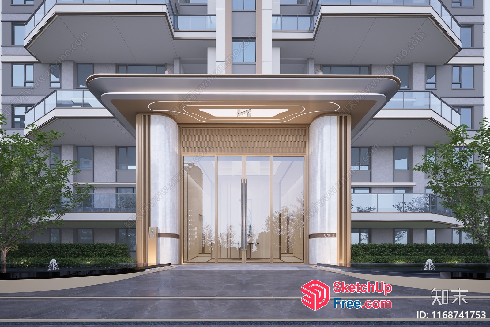 Elevator Entrance With Pillars And Glass Doors 3D SketchUp File