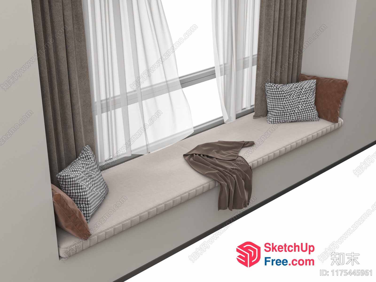 Long Window Seat With Pillows And Blanket 3D SketchUp File