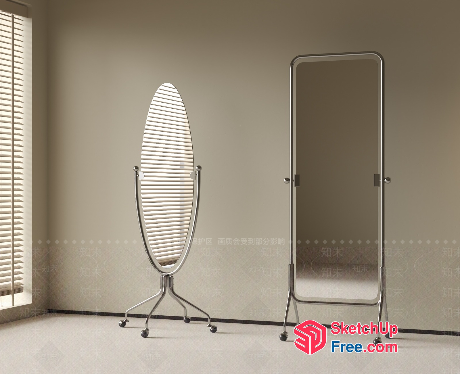 Oval-Shaped Mirror On Stand With Wheels 3D SketchUp File