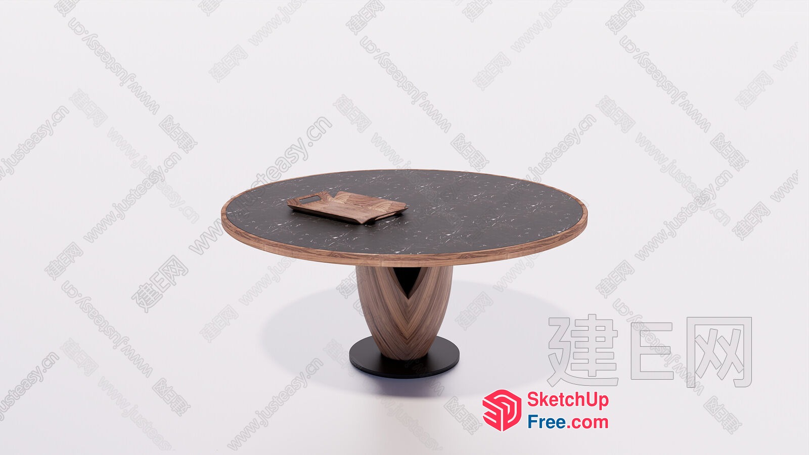 Modern Oval Dining Table With Marble Top And Wooden Legs 3D SketchUp File