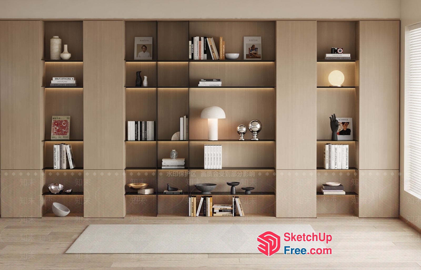 Modern Minimalist Bookcase With Decorative Items 3D SketchUp File