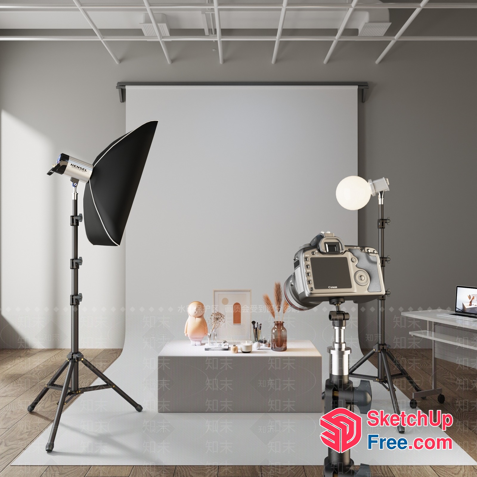 Photography Studio Setup With Lighting Equipment 3D SketchUp File