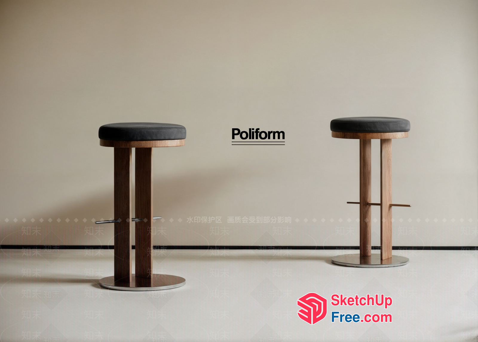 Modern Bar Stools With Gray Cushions 3D SketchUp File