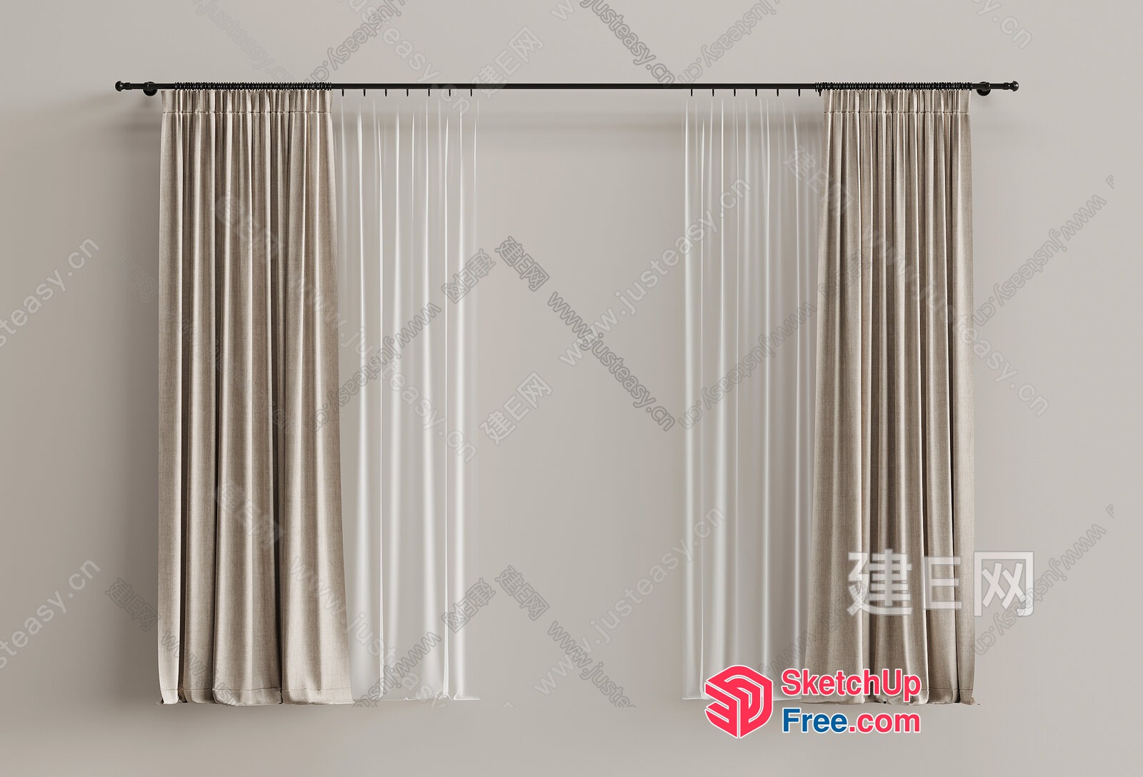 Elegant White And Cream Curtain Set 3D SketchUp File