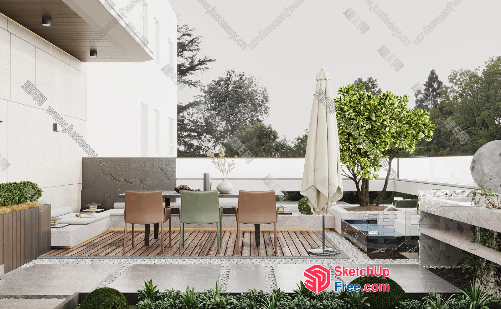Modern Outdoor Patio Furniture Arrangement 3D SketchUp File