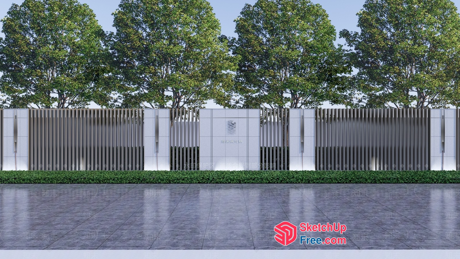 Exterior Fence And Gate With Trees 3D SketchUp File