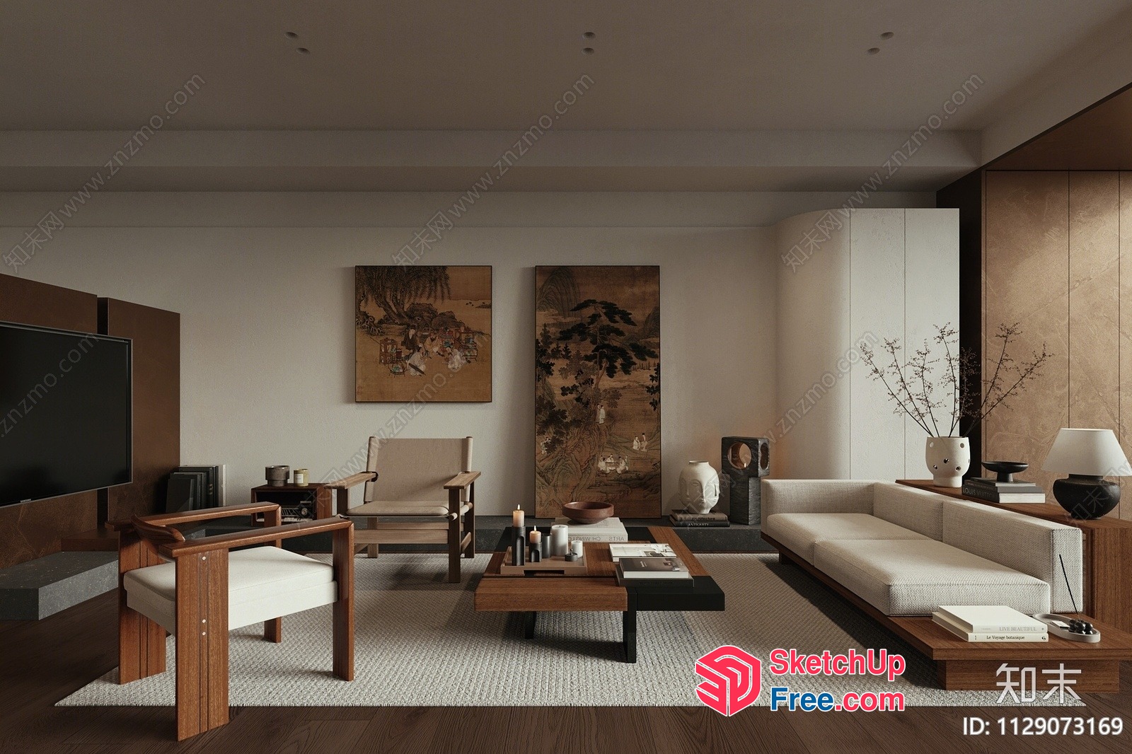 Modern Minimalist Japanese Style Living Room 3D SketchUp File