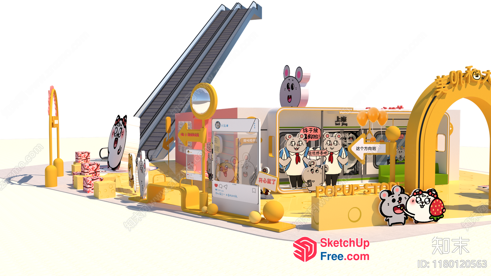 Colorful Pop-Up Shop With Cartoon Characters 3D SketchUp File
