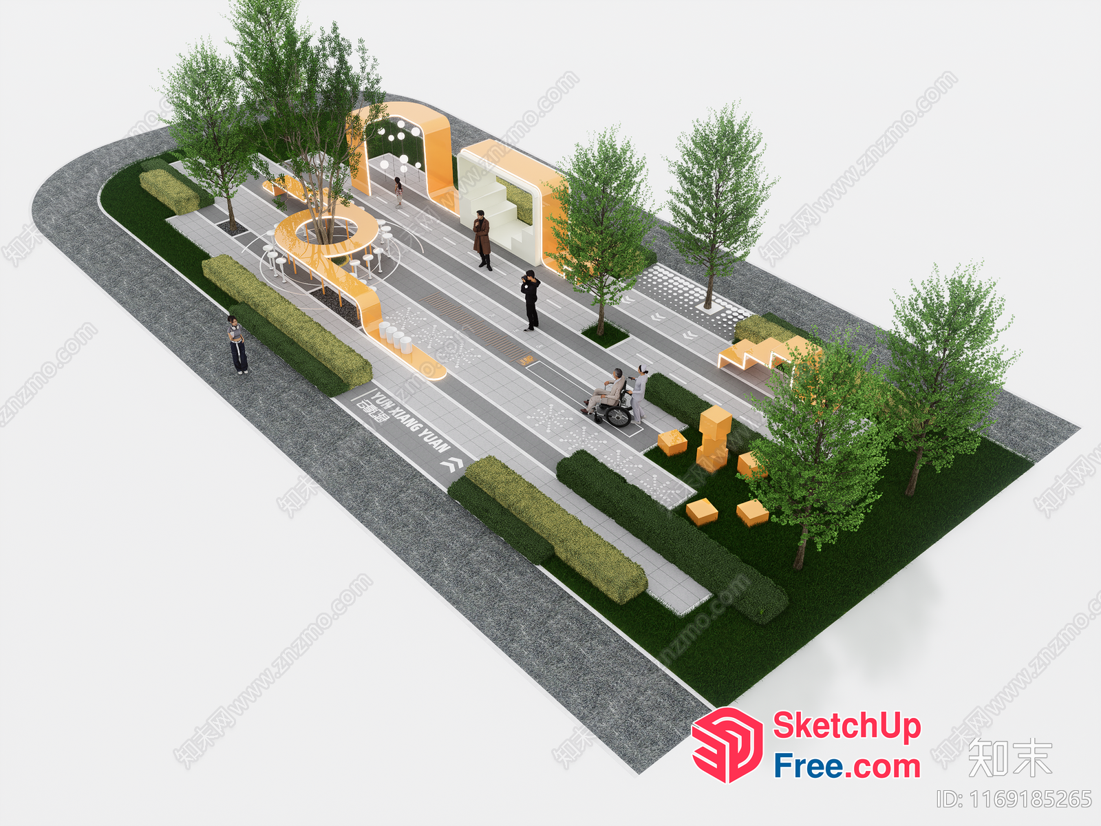 3D Rendering Of A Commercial Street With A Unique Blend Of Modern And Natural Elements 3D SketchUp File