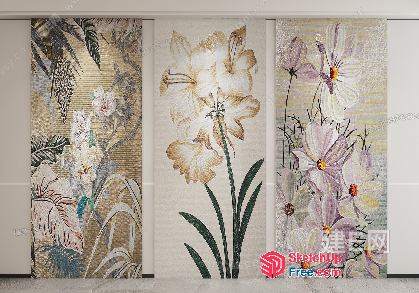 Elegant Floral Mosaic Wall Art 3D SketchUp File